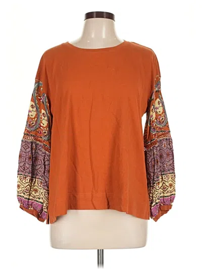 Pre-owned Cotton Bleu 3/4 Sleeve Top Orange Boatneck Tops