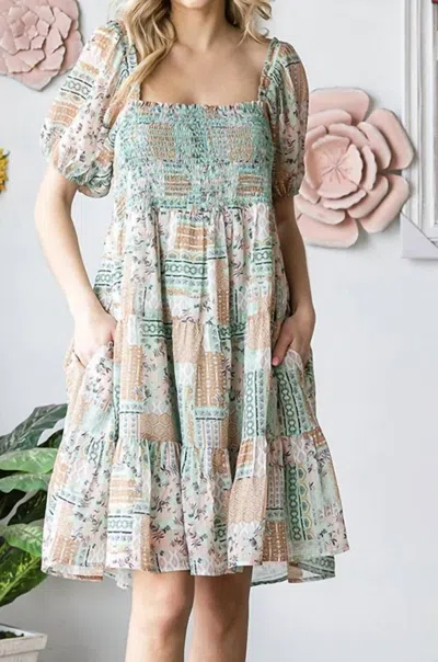 Cotton Bleu Boho Checkered Maze Mini Dress In Mint In Green