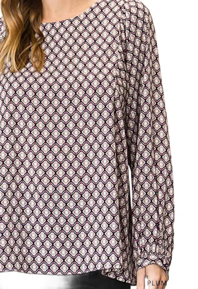 Cotton Bleu Boho Ethnic Print Soft Poly Women's Top In Plum Black In Multi