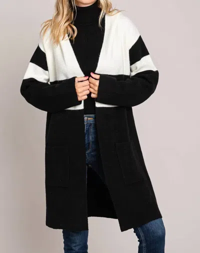 Cotton Bleu Bold Cardigan With Hood In Black White