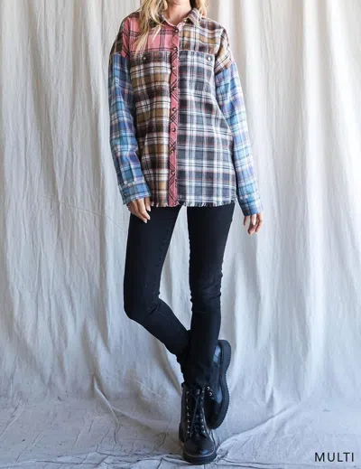 Cotton Bleu Color Block Frayed Hem Top In Multi