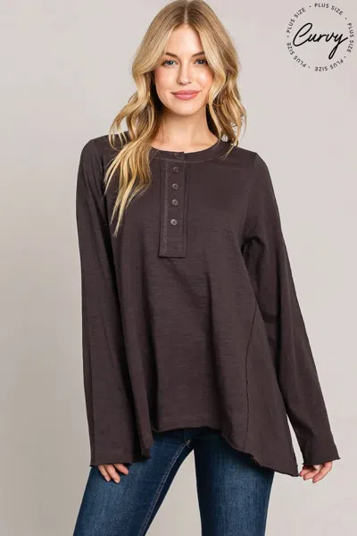 Cotton Bleu Cotton Casual Top - Plus In Chocolate In Brown