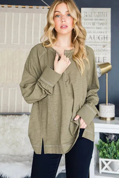 Cotton Bleu Cotton Casual Top - Plus In Olive In Green