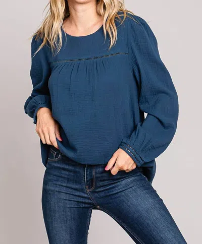 Cotton Bleu Curvy Casual Cotton Gauze Blouse In Navy