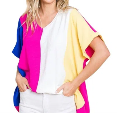 Cotton Bleu Curvy Colorblock Top In Fuchsia Combo In Multi