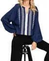 Cotton Bleu Embroidered Casual Pullover In Navy In Blue