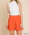 Cotton Bleu Linen Blended Hi-waist Shorts In Orange In Orange