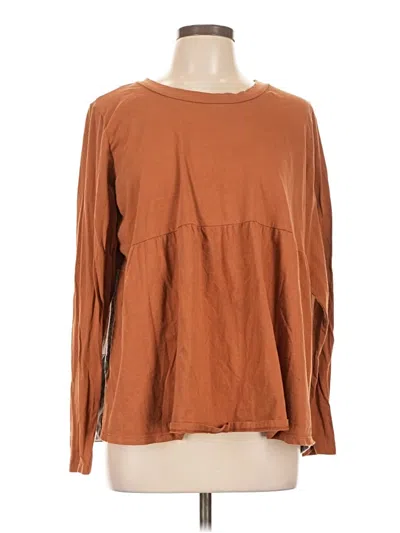 Pre-owned Cotton Bleu Long Sleeve Top Brown Crew Neck Tops