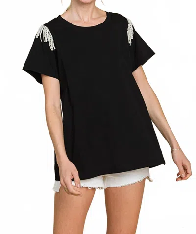 Cotton Bleu Perla Short Sleeve Top In Black