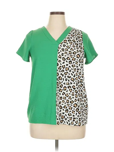 Pre-owned Cotton Bleu Short Sleeve Top Green V Neck Tops