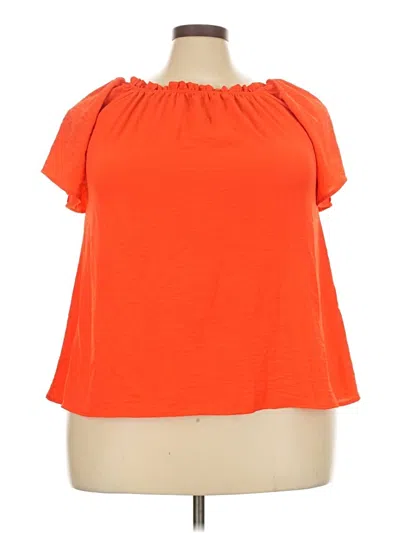 Pre-owned Cotton Bleu Short Sleeve Top Orange Off The Shoulder Neckline Tops