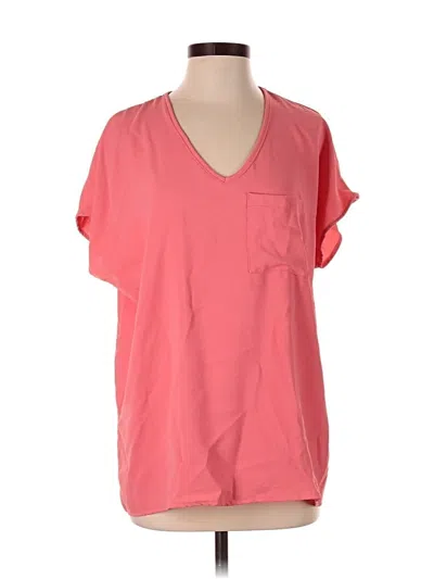 Pre-owned Cotton Bleu Short Sleeve Top Pink V Neck Tops