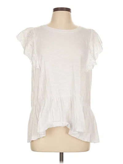 Pre-owned Cotton Bleu Short Sleeve Top White Ruffles Neckline Tops