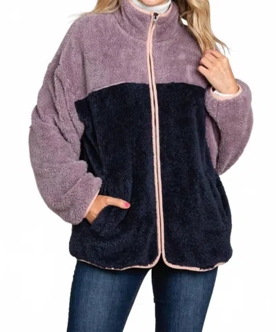 Cotton Bleu Stretch Fleece Zip-up Jacket In Lilac/navy In Multi