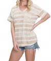 Cotton Bleu Striped Pocket Top In Taupe In White