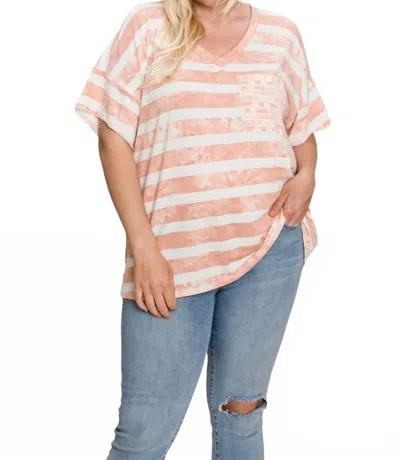 Cotton Bleu Striped Pocket Top - Plus In Ivory/rose In Pink