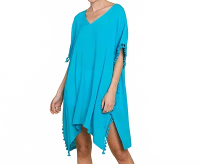 Cotton Bleu Tassel Trim Top In Turquoise In Blue