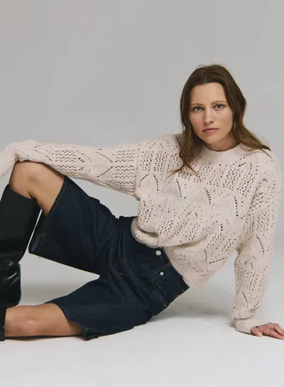 Cotton By Autumn Cashmere Boxy Pointelle Crew Sweater In Sand In Neutral