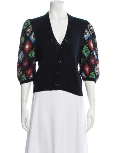 Pre-owned Cotton By Autumn Cashmere Floral Print V-neck Sweater In Blue