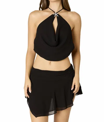 Cotton Candy La Celeste Crystal Star Halter Crop Top In Black