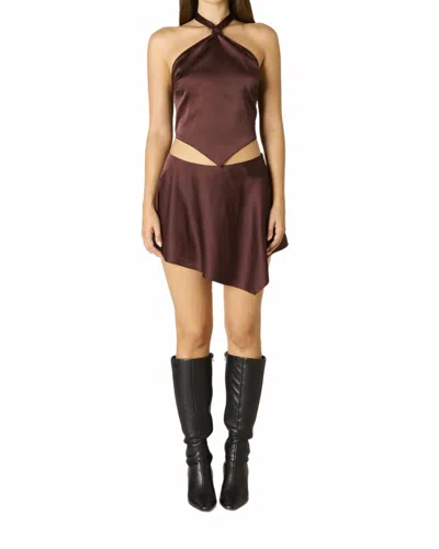 Cotton Candy La Charlize Hankerchief Knot Halter Crop Top In Chocolate In Brown