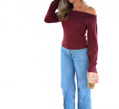 Cotton Candy La Cherry Crush Off The Shoulder Sweater In Red