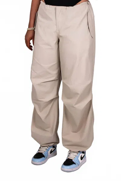 Cotton Candy La Drawstring Cord Parachute Pant In Stone In Neutral