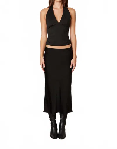 Cotton Candy La Ellie Classic Matte Satin Bias Cut Slip Midi Skirt In Black
