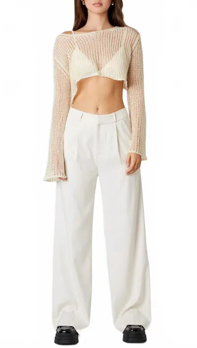 Cotton Candy La High Waist Pleated Trouser In White In Brown