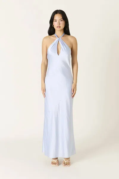 Cotton Candy La Jordan Halter Satin Bias Cut Maxi Formal Dress In Sky Blue
