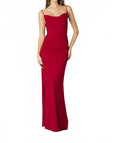 Cotton Candy La Malena Cowl Ruched Side Strappy Maxi Dress In Crimson In Red