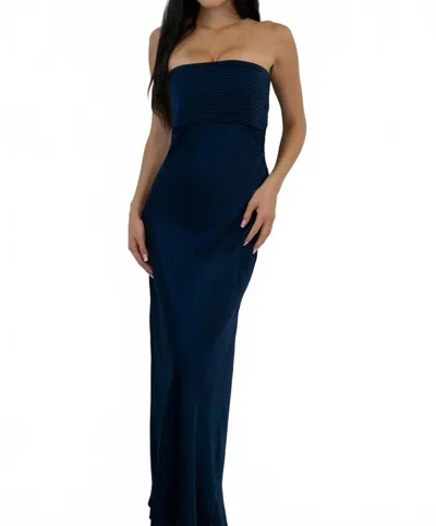 Cotton Candy La Nevilah Strapless Satin Maxi Dress In Deep Navy In Blue