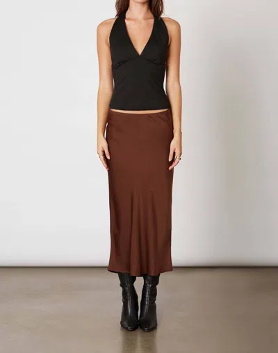 Cotton Candy La Seyma Slip Midi Bias Cut Skirt In Chocolate Brown