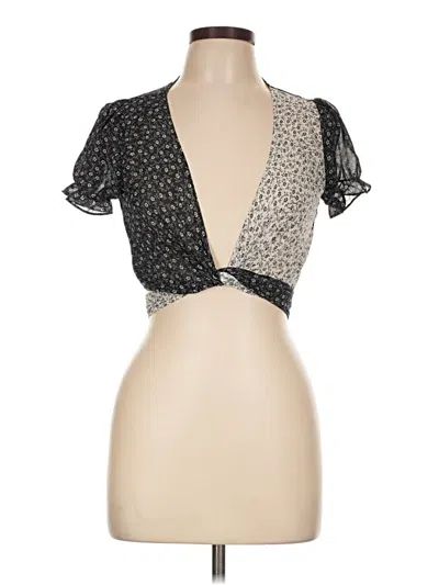 Pre-owned Cotton Candy La Short Sleeve Top Black Plunge Neckline Tops