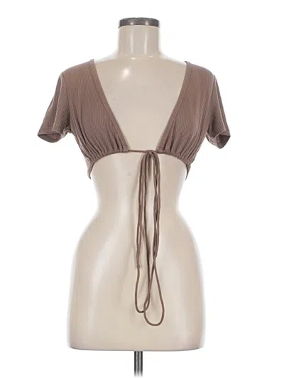 Pre-owned Cotton Candy La Short Sleeve Top Brown Plunge Neckline Tops