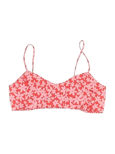 Pre-owned Cotton Candy La Swimsuit Top Red Floral Pattern Swimwear