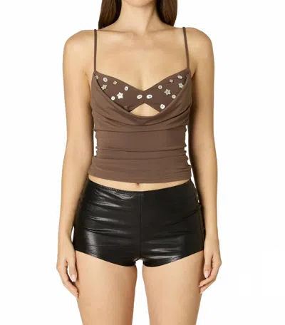 Cotton Candy La Tasha Draped Cut-out Crop Top In Sable In Brown
