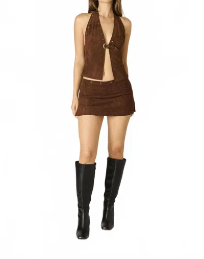 Cotton Candy La The Austin Faux Suede Halter Top In Chocolate In Brown
