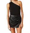 Cotton Candy One Shoulder Top In Black In Black