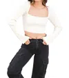 Cotton Candy Ribbed Long Sleeve Top In Ivory In White