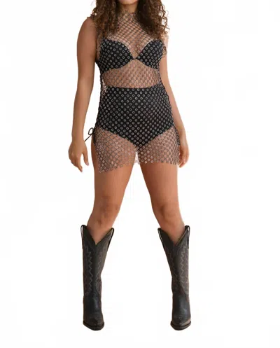 Cotton Candy Sea Sparkle Rhinestone Coverup In Black In Gray
