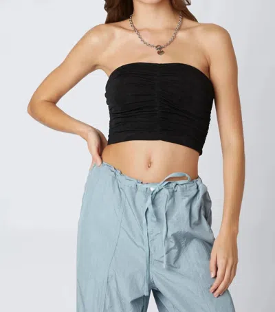Cotton Candy Slinky Ruched Tube Top In Black In Multi
