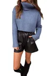 Cotton Candy Turtleneck Cropped Sweater In Blue In Blue