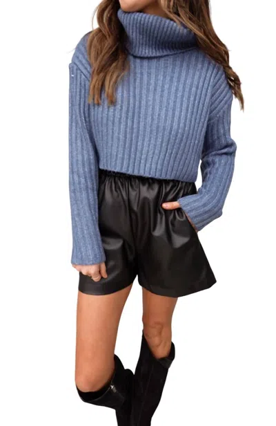 Cotton Candy Turtleneck Cropped Sweater In Blue