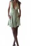 Cotton Candy V-neck Dress With Open Back In Sage In Gold