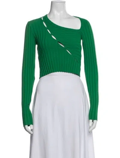 Pre-owned Cotton Citizen Asymmetrical Long Sleeve Crop Top In Green