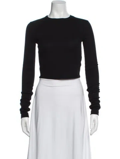 Pre-owned Cotton Citizen Crew Neck Long Sleeve Crop Top In Black