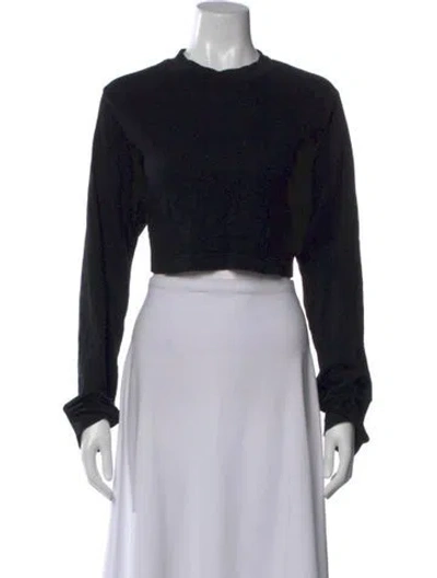 Pre-owned Cotton Citizen Crew Neck Long Sleeve Crop Top In Black