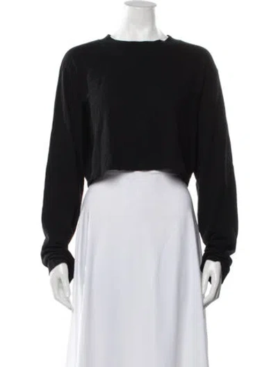 Pre-owned Cotton Citizen Crew Neck Long Sleeve Crop Top In Black