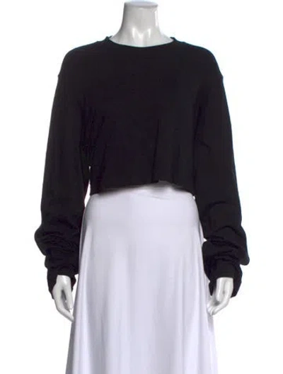Pre-owned Cotton Citizen Crew Neck Long Sleeve Crop Top In Black